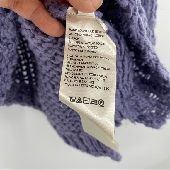 Free People NWT Sunday Shore Cotton Blend Chunky Open Knit Purple Sweater New - Picture 8 of 10